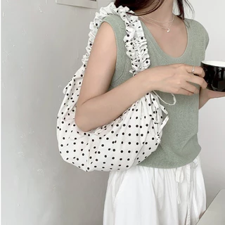 (มีส่งด่วน) ifashionbag(IF2448) พร้อมส่ง 5 สี กระเป๋าลายpolkadot ทรงเกี้ยว ปรับสายย่นสะพายข้าง สะพายไหล่