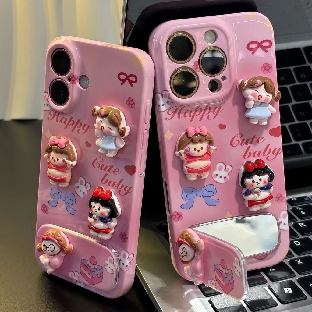 ALYX น่ารักการ์ตูน 3D สีชมพู PC เหมาะสําหรับ iPhone 16/15/14/13/12/11/pro/Promax เคสแข็ง | ฝาครอบป้องกันแรงกระแทกและฝุ่นพร้อมโบว์