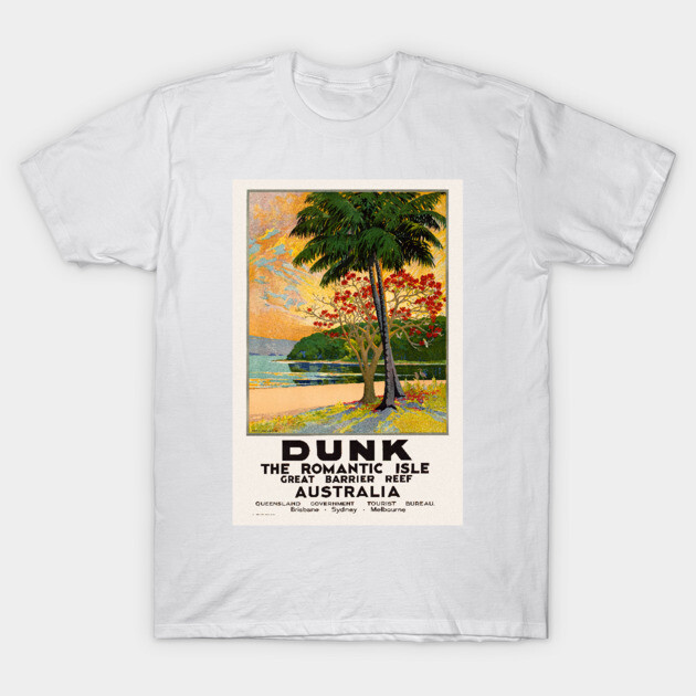 เสื้อยืด Vintage Dunk The Romantic Isle Australia Vintage Travel Poster T-Shirt แท้ Cotton 100%