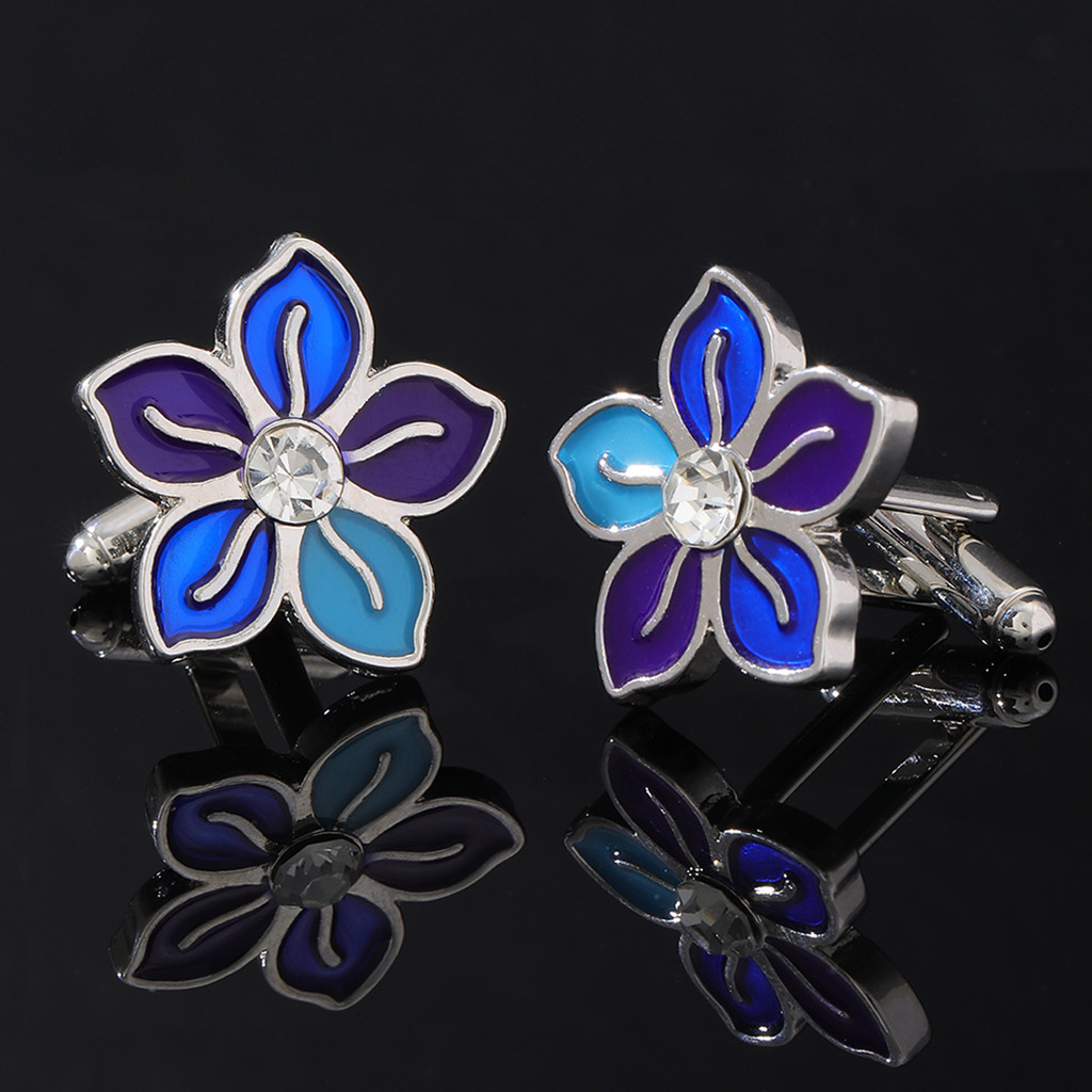 现货cufflink新款高档珐琅花朵袖扣男女商务金属衬衫袖口扣法式纽扣创意礼品   新品热销