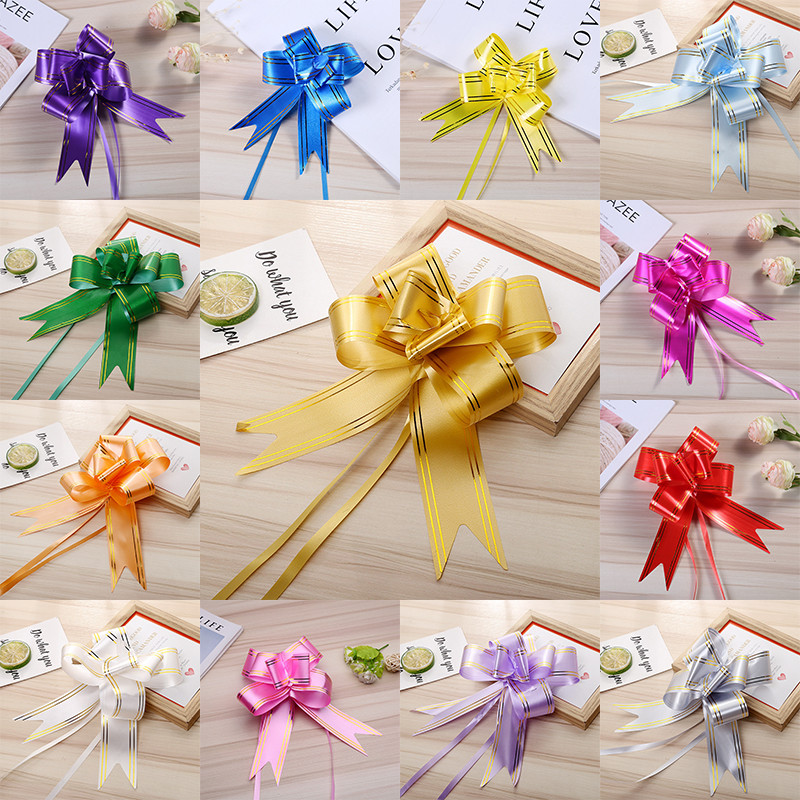 10 ชิ้น DIY Golden-Edge โบว์ดึงดอกไม้งานแต่งงานตกแต่ง Rose Twist Streamers สําหรับตกแต่งรถและริบบิ้น Tying
