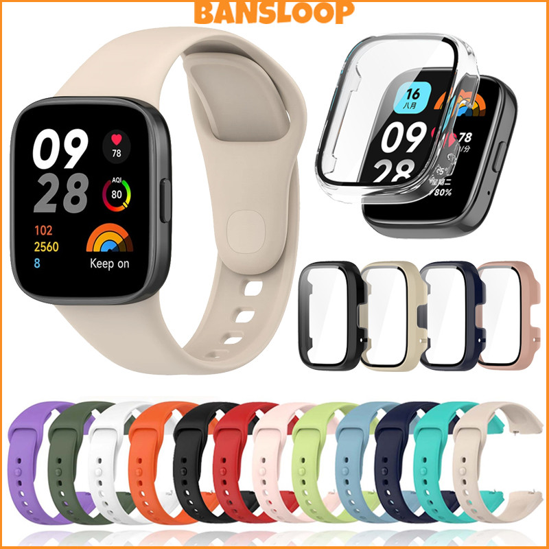 กรณีคอมพิวเตอร์แข็ง + สายซิลิโคน for Redmi Watch 3 Active / 3 Lite กระจกนิรภัยป้องกันหน้าจอฝากกันชนสายพานยางสายรัดข้อมือ