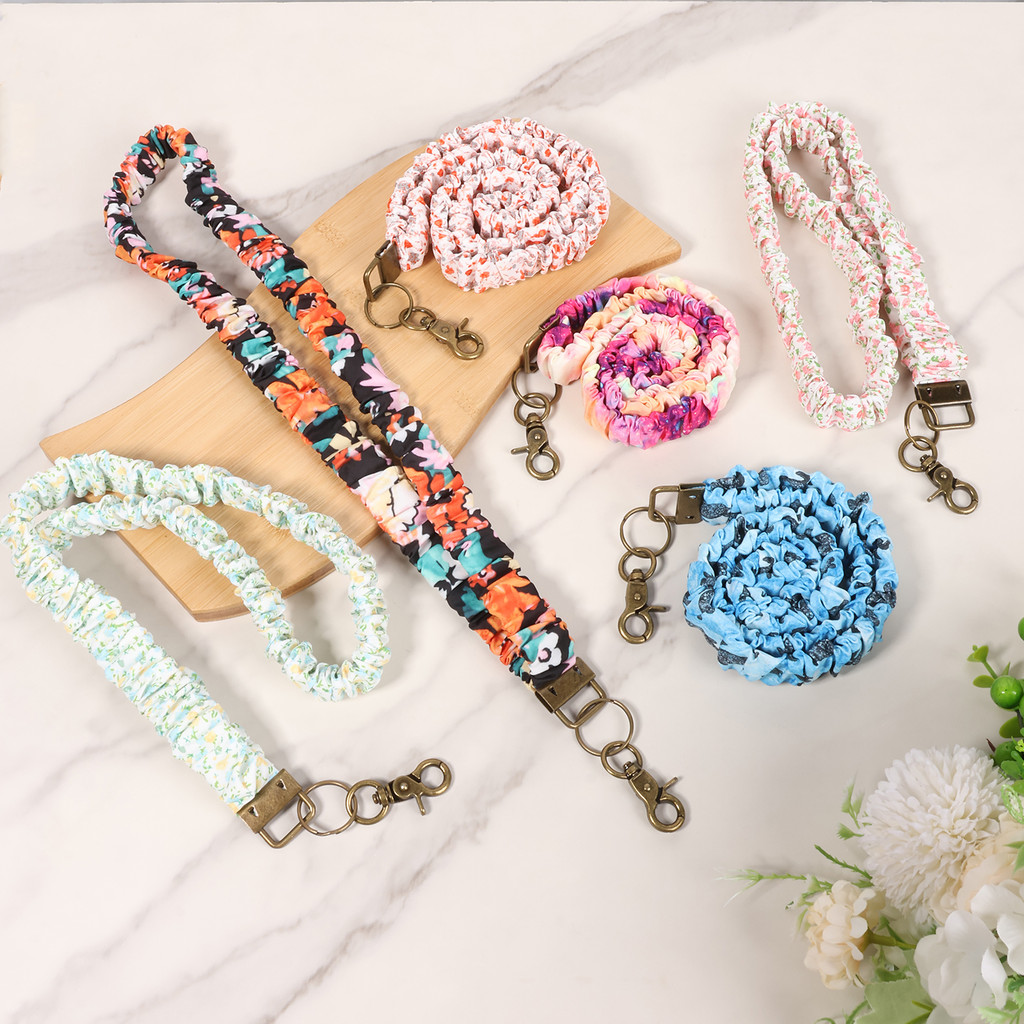 6 ชิ้นยืด Scrunchie Lanyard แบบคลิปหดคอ Lanyard สําหรับป้าย ID และคีย์ SHOPTKC9481