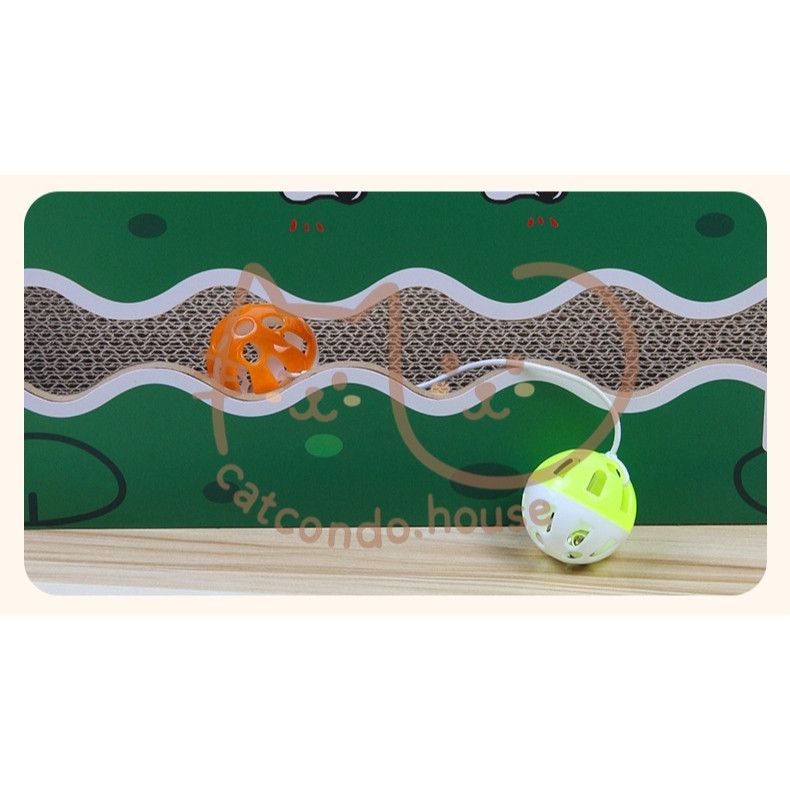 Cathouse กล่องลับเล็บปากใหญ่ ที่ลับเล็บแมวทรงกล่องนอน ลายการ์ตูนน่ารัก มีของเล่นในตัว - รูปที่ 4