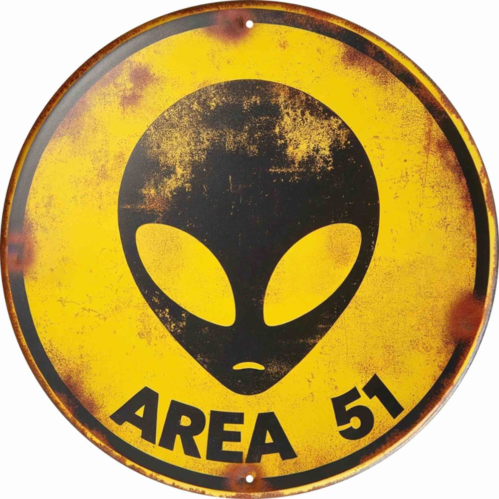 2D Vintage ป้ายโลหะพื้นที่ 51 Retro UFO Alien Art Wall Decor สําหรับ Cafe Bar Club Home
