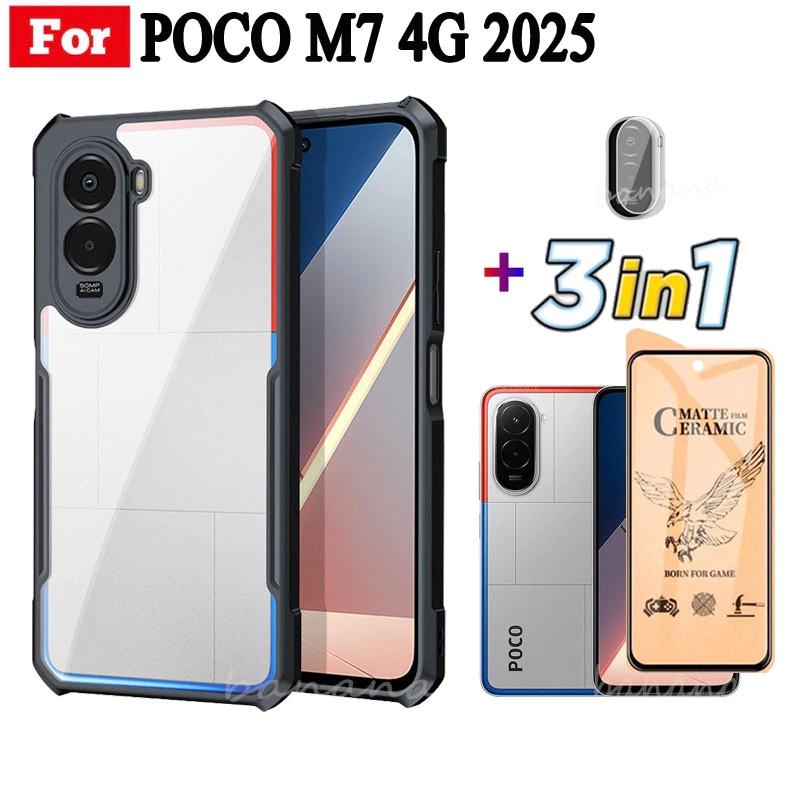 3 ใน 1 สําหรับ POCO M7 4G เคสโทรศัพท์กันกระแทกสําหรับ Poco M7 Plus M7 Pro F7 X7 Pro Poco C71 เซรามิค Frosted ฟิล์ม + ฟิล์มเลนส์กล้อง