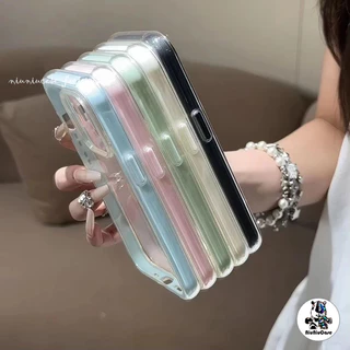 Macaron ลูกอมสีกันกระแทกกันชนนุ่ม For iPhone 16 15 14 13 12 11 Pro Max 16Plus Case หรูหราอะคริลิคใสกันกระแทกกันชนปกหลัง