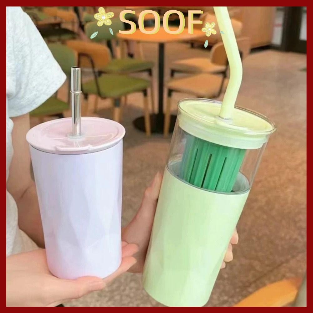 โซอฟ แก้วเก็บความเย็น,2ใน1ความจุขนาดใหญ่ถ้วยฟาง,ถ้วยกาแฟแบบพกพา2ชั้นสแตนเลสถ้วยเก็บความร้อน เครื่องดื่ม