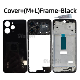 สําหรับ Xiaomi Redmi 12 4G 23053RN02A ฝาหลังแบตเตอรี่ฝาครอบกลางกรอบพร้อมปุ่มปรับระดับเสียงเลนส์ LCD กรอบด้านหน้า