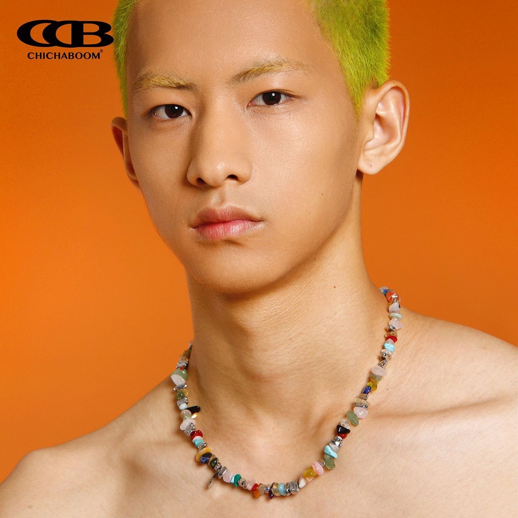 VERB สร้อยคอมูนสโตนหินธรรมชาติสีสันสดใส CCB ผู้ชายผู้หญิง
