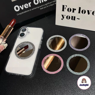 Creative Glitter กระจกแต่งหน้าสําหรับโทรศัพท์มือถือพร้อมแหวนดูดแม่เหล็ก Universal แฟชั่นอุปกรณ์เสริมโทรศัพท์กาวสไตล์กลางแจ้งแบบพกพา