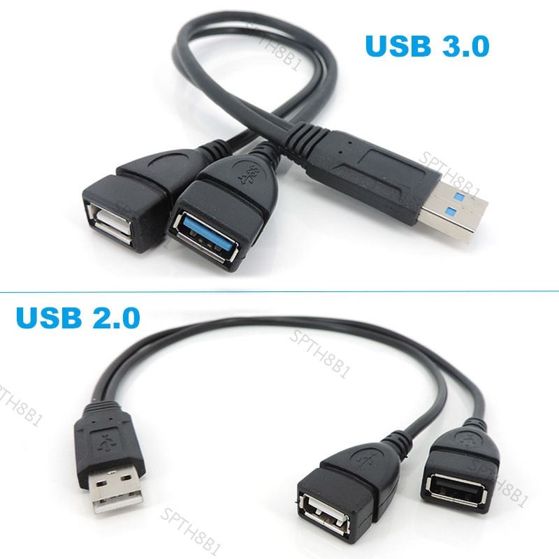 Y สายไฟ USB2.0 ชาย 2Dual USB หญิง splitter คู่ USB 2.0 3.0 Extension A-Male ชาย 2 A-Female หญิง Conv
