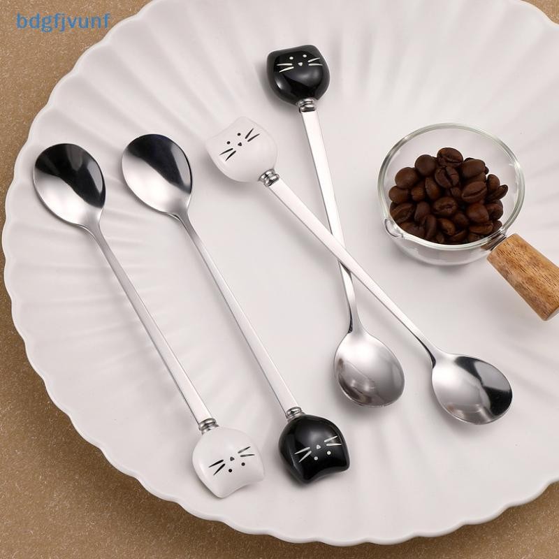 BDGF ช้อนเซรามิกดํา-ขาว การ์ตูน ช้อนไอศครีม ช้อนกาแฟ สแตนเลส ไทย