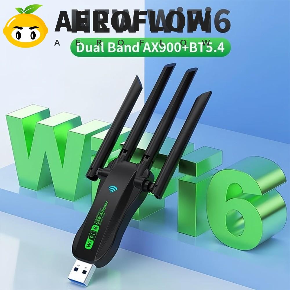 AEROFLOW Dual Band WiFi6 อะแดปเตอร์ USB, AX900 Bluetooth 5.4 900Mbps WiFi Dongle, Plug Play 4 เสาอาก