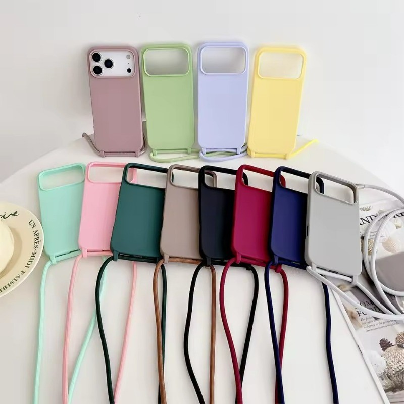 เคสโทรศัพท์มือถือ พร้อมสายคล้องคอ สีแคนดี้ สําหรับfor iPhone17Pro Max17 16 Plus15 Pro Max 14 Pro MAX 13 Pro MAX 12 11Pro MAX 7 8 Plus X XR XS MAX SE 20