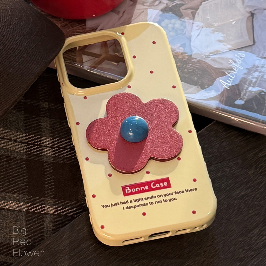 สีเหลืองครอบคลุมเต็มรูปแบบสีแดง ลาย จุด หนังสามมิติดอกไม้สีแดงป้องกันเคสโทรศัพท์เหมาะสําหรับ ทีพียู สําหรับ แอปเปิล ไอโฟน12 13 14 15 16 17มือโปร สูงสุด
