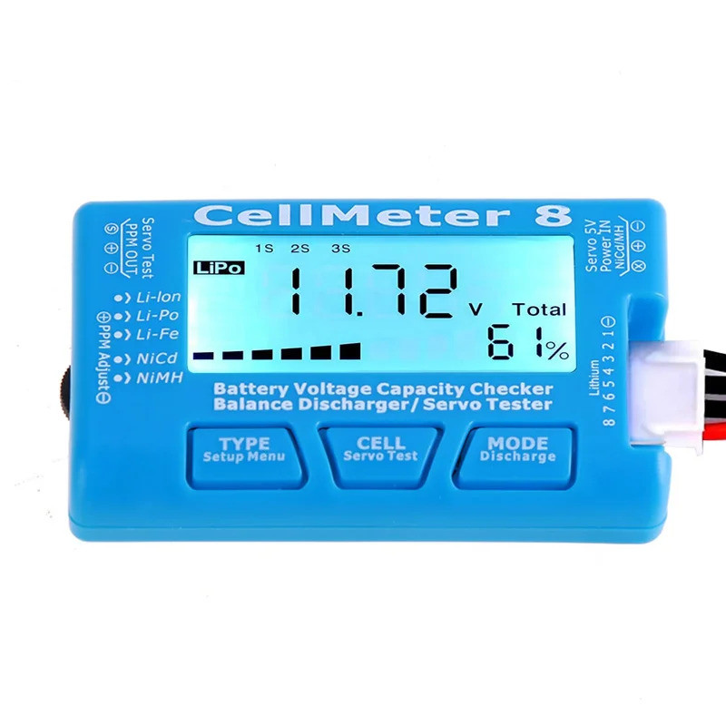 Li-ion NiMH Nicd เครื่องทดสอบแรงดันไฟฟ้า CellMeter RC CellMeter 8 LiPo Life LCD เครื่องทดสอบความจุดิ