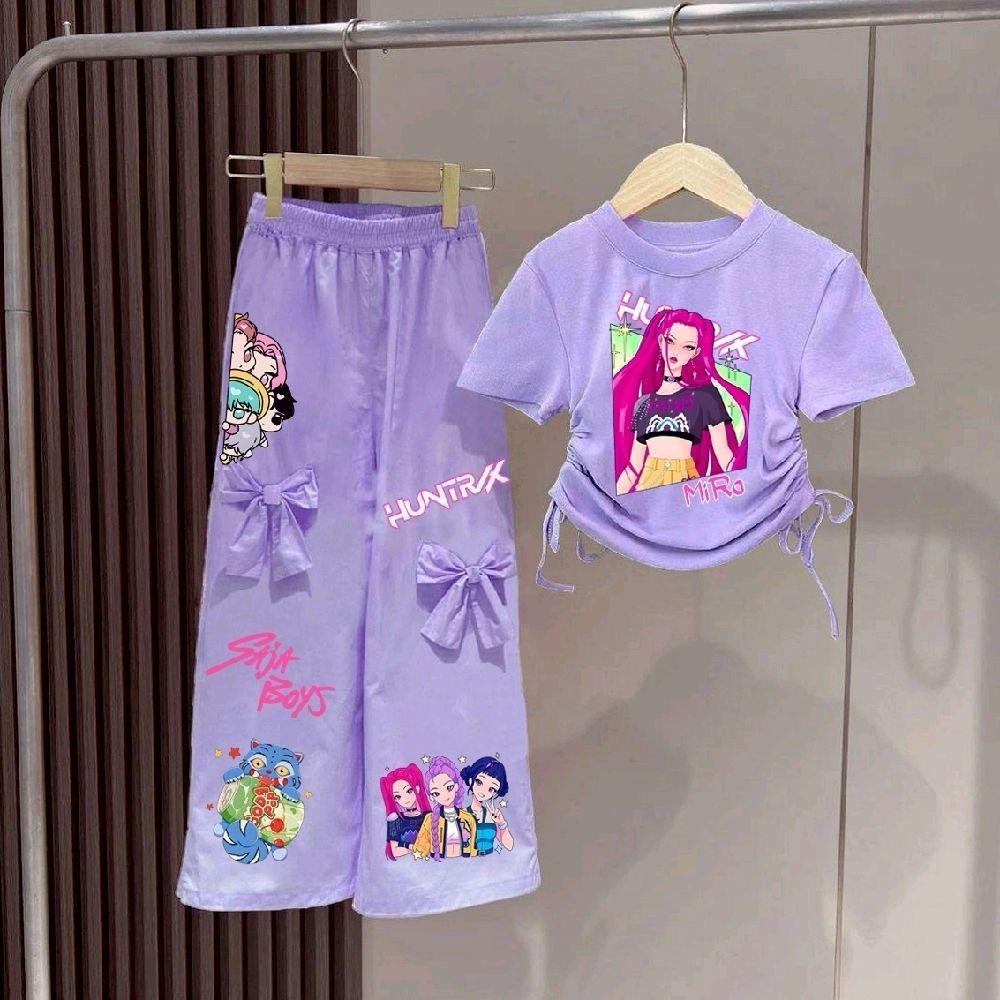 KINGชุดเซ็ทเด็กลายโซดาป๊อป Soda pop เสื้อผูกโบว์ข้าง+กางเกงขายาวแต่งโบว์