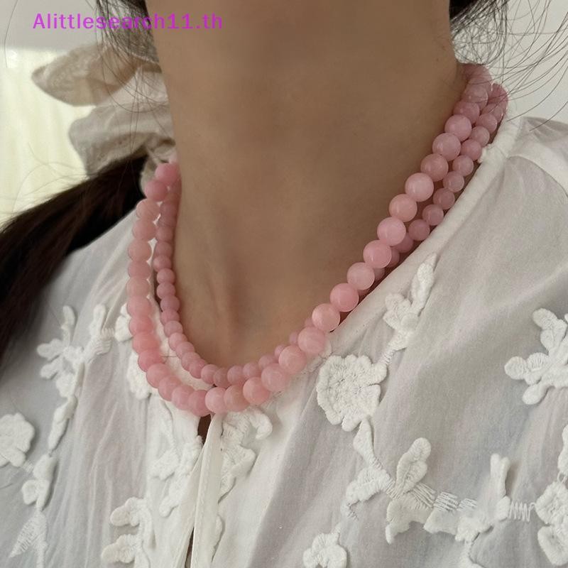 สร้อยคอน่ารักสำหรับผู้หญิง ทำจากลูกปัดหินธรรมชาติสีชมพูและสีฟ้า ขนาด 4-8 มม. เหมาะสำหรับการแต่งกายทุกวันหรืองานเลี้ยง