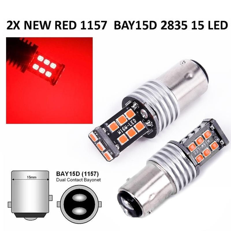 2x สีแดงรถ LED ไฟท้ายเบรค 15LED 2835 LED Canbus หลอดไฟสําหรับ 12V BAY15D 1157