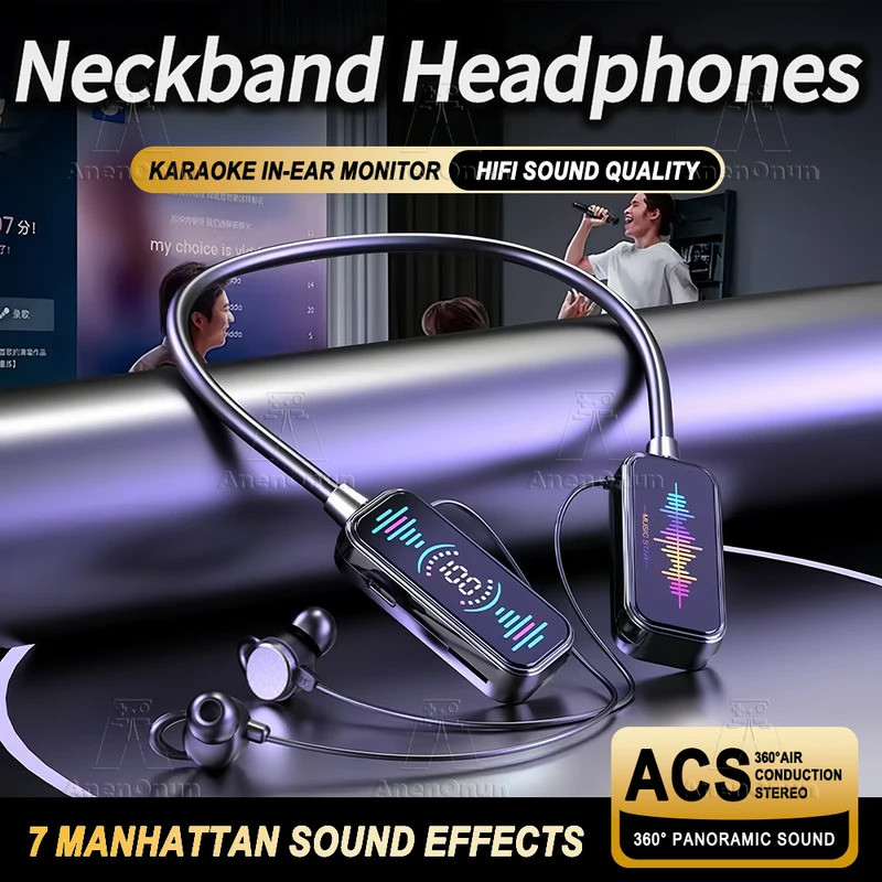 หูฟังแบบคล้องคอ Bluetooth 5.4 Karaoke Monitor 48H เวลาเล่น ENC ตัดเสียงรบกวน IPX4 กันน้ํา Handsfds-ฟ