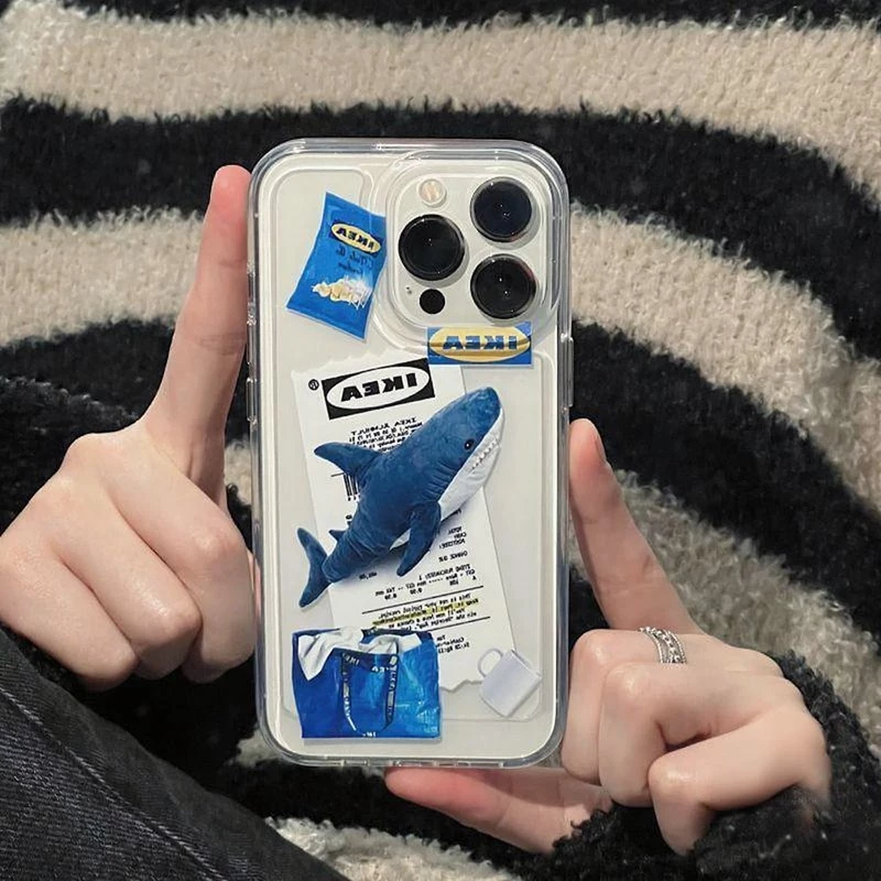แนวโน้มการ์ตูนฉลามเย็นแท็กคู่สีใสอ่อน เคส iPhone XR 15 11 16 13 14 12 Pro Max X XS Max 7Plus 15 8 16 6 14 Plus SE