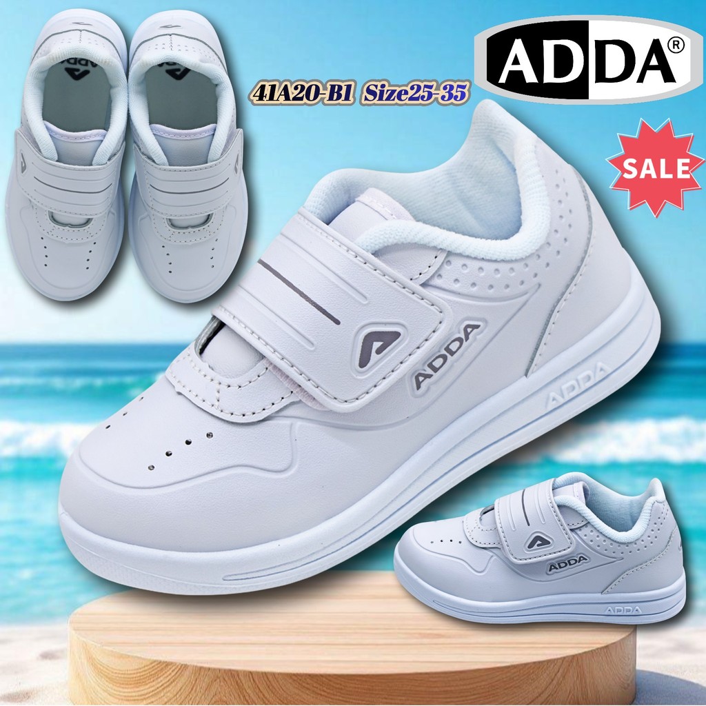ADDА รองเท้านักเรียน 41G5A-B1 รองเท้าพละสีขาว สำหรับเด็กหญิง&ชาย สวมใส่ง่ายด้วยตีนตุ๊กแก Size 25-35