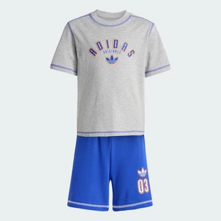 adidas ไลฟ์สไตล์ ชุดเสื้อยืดและกางเกงขาสั้นสำหรับเด็ก เด็ก สีเทา JX5258