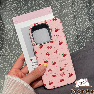 เคสไอโฟน 11 16 สำหรับ IPhone 15 13 11 16 14 12 ProMax 15 14 16 6 6S Plus XR XS X ปกหนังลายจุดสีชมพูเชอร์รี่น่ารัก