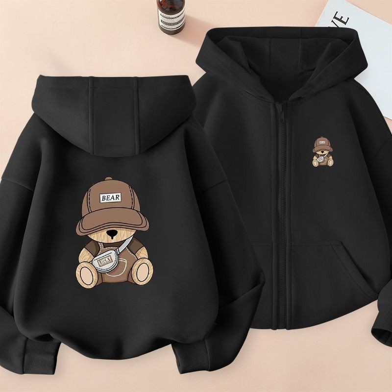 [100-160] [เย็น ฤดูกาล สไตล์บาง] 2025 ฤดูใบไม้ร่วงฤดูหนาวชายซิปเสื้อคลุมด้วยผ้าเด็กการ์ตูนพิมพ์คาร์ดิแกนกลางเด็กใหญ่