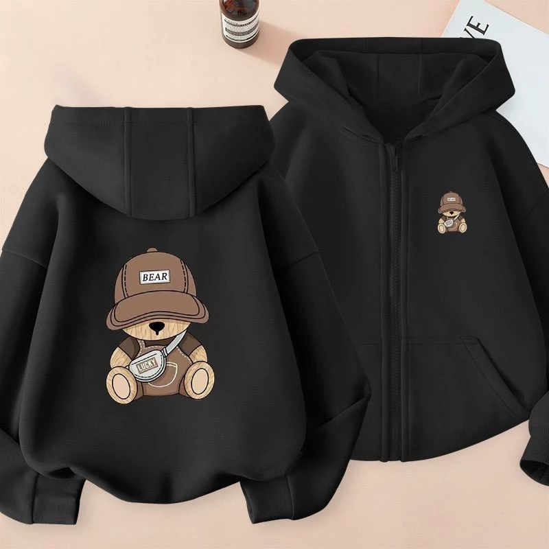 [100-160] [เย็น ฤดูกาล สไตล์บาง] 2025 ฤดูใบไม้ร่วงฤดูหนาวชายซิปเสื้อคลุมด้วยผ้าเด็กการ์ตูนพิมพ์คาร์ดิแกนกลางเด็กใหญ่