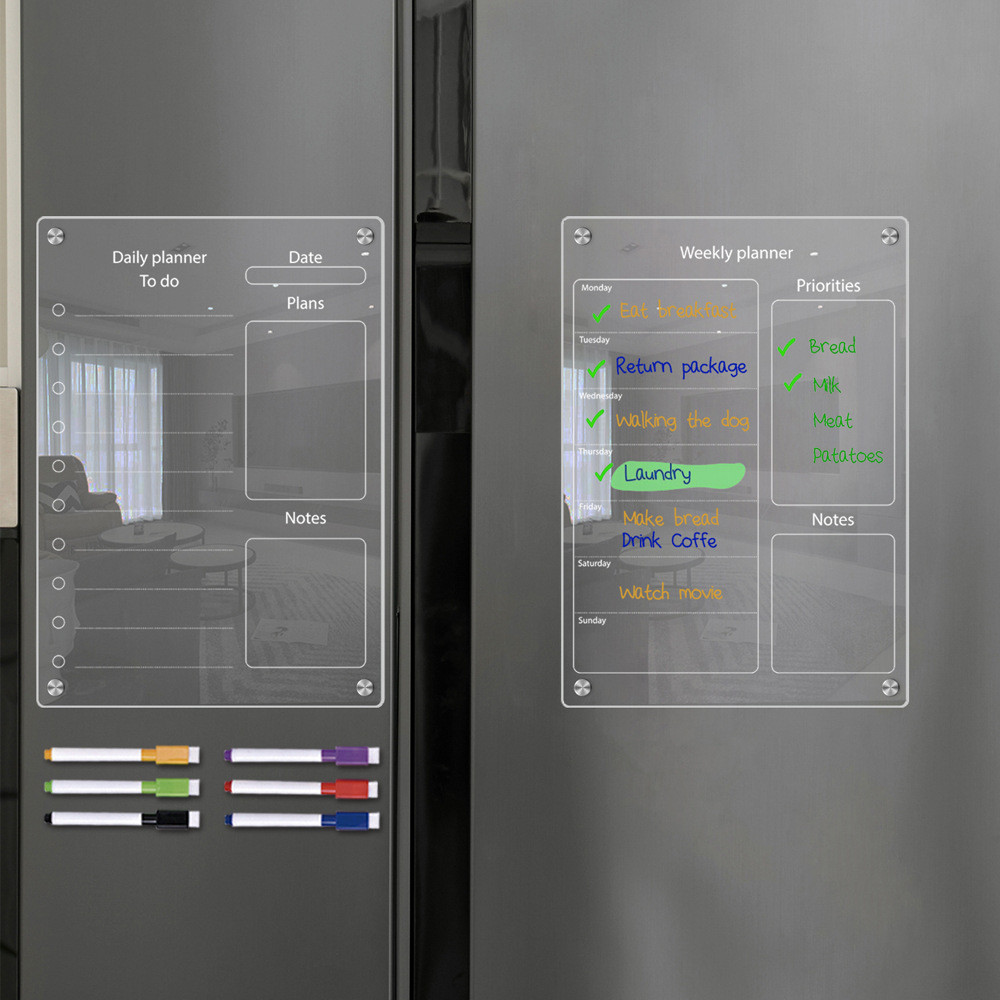 Huiop Magnetic Whiteboard Schedule 2pcs Clear Acrylic Dry Erase Board Planner รายสัปดาห์และรายการที่