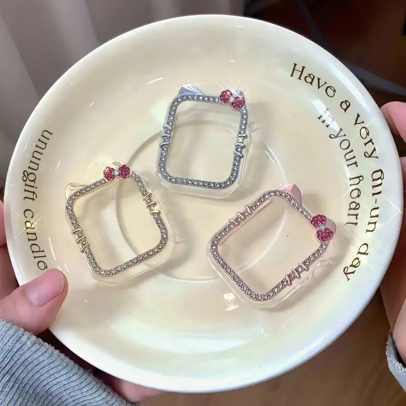 KT Cat Shimmering Diamond-Coated Shell สําหรับ Apple Watch Series Ultra 11 10 9 8 7 S6 5 4 3 2 SE2 S