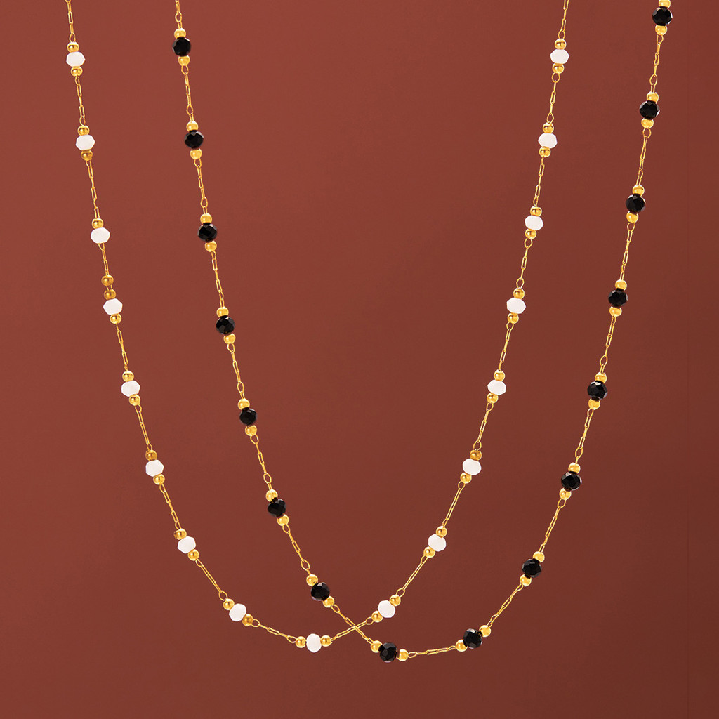 สร้อยคอนำสมัยสำหรับผู้หญิง ออกแบบเรียบง่ายด้วยลูกปัดแก้วสองสีและ spacer beads