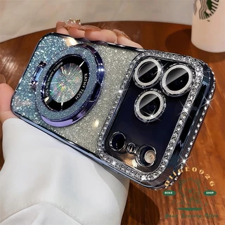 เคส iPhone17 Diamond glitter magnetic Bracket เคสโทรศัพท์ iphone17 Pro Max 16 15 14 13 12 เคสสําหรับ iPhone เคสซิลิโคนนิ่ม TPU กันกระแทก