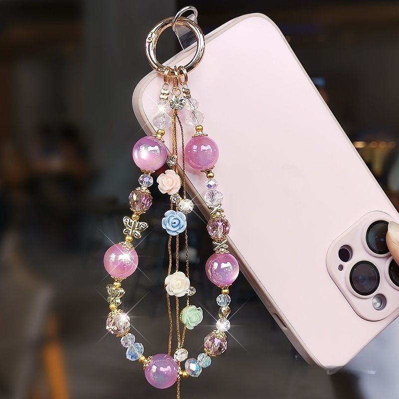 บูติกเดิมคริสตัลโซ่โทรศัพท์มือถือดอกไม้กระพริบเพชรพู่เชือกเส้นเล็กโทรศัพท์มือถือกรณีโทรศัพท์มือถือเชือกเส้นเล็กป้องกันการสูญหายโซ่แบบพ