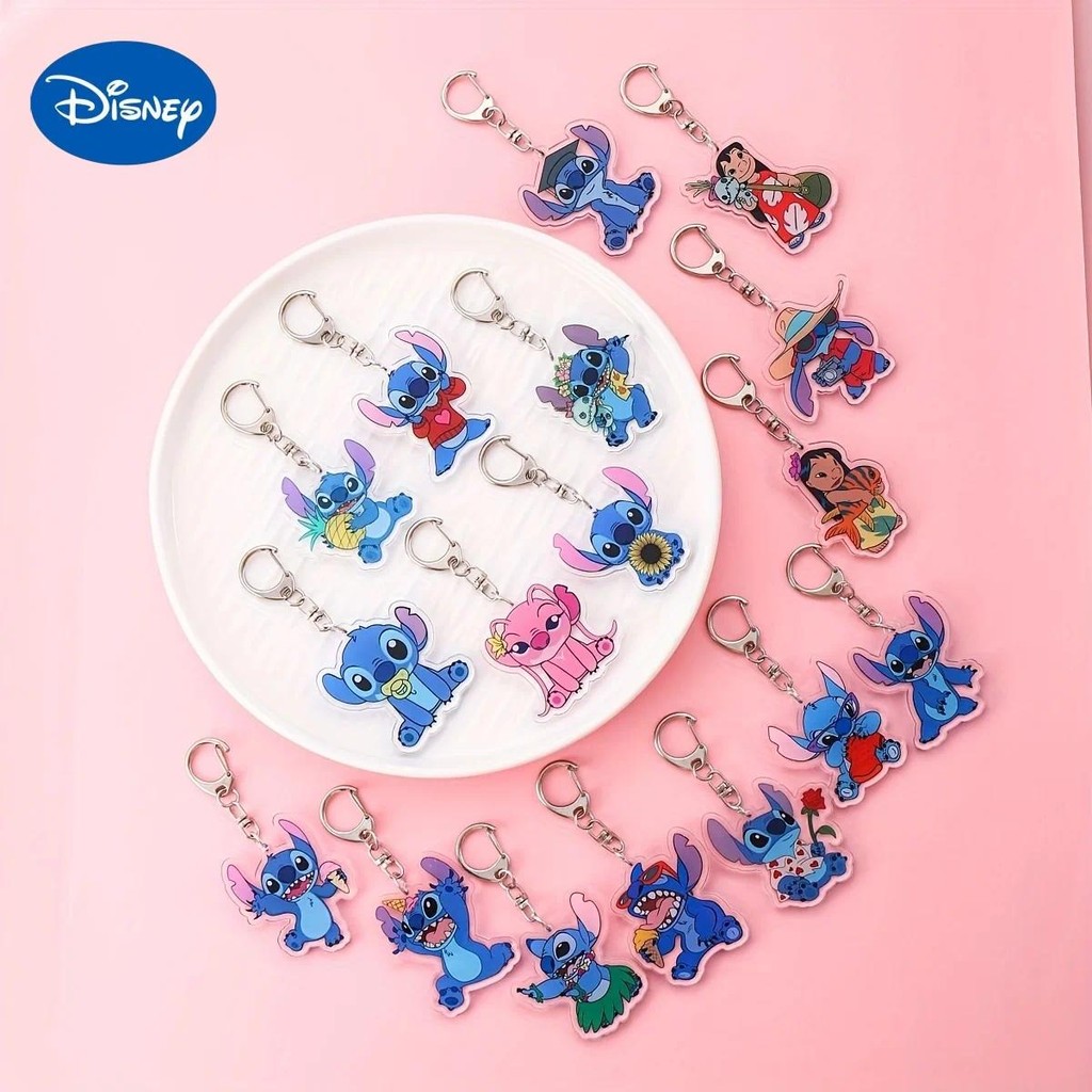 Disney Lilo & Stitch อะคริลิค 2in พวงกุญแจน่ารักสองด้านการ์ตูน Charm สนุกจี้สร้างสรรค์เด็กพวงกุญแจ Bookbag ของขวัญ