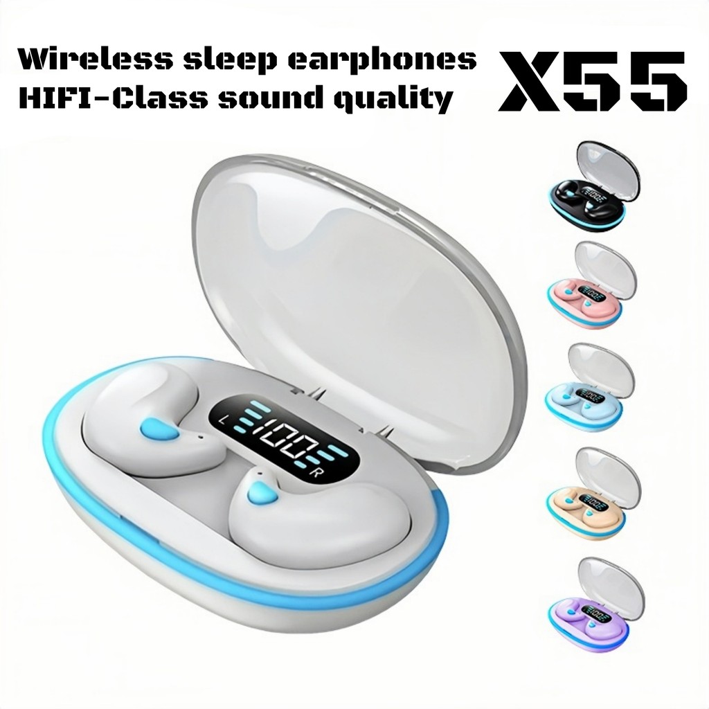 หูฟัง Bluetooth X55 การนอนหลับไร้สาย, หน้าจอแสดงผลแบตเตอรี่, การออกแบบกึ่งโปร่งใส, เสียงสเตอริโอไฮไฟ