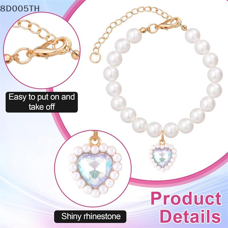 [JTS] สร้อยคอมุกสําหรับแมวและสุนัขอะคริลิครูปหัวใจจี้ Rhinestone ปลอกคอสัตว์เลี้ยง Rhinestone สร้อยค