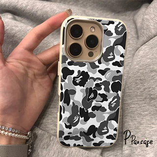 เคสไอโฟน 16 สำหรับ IPhone 17 air 15 13 11 16 14 12 ProMax 15 14 16 Plus XR X แฟชั่นสีเขียวลายลายพรางหนังพื้นผิวโทรศัพท
