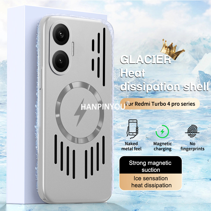หรูหราสีเมทัลลิคเคสกระจายความร้อนสําหรับRedmi Turbo 5 Max Turbo 4 Xiaomi Poco X7 Pro F7 Ultra Thinป้องกันกล้องแม่เหล็กBreathable Matte Hard PCฝาครอบShell