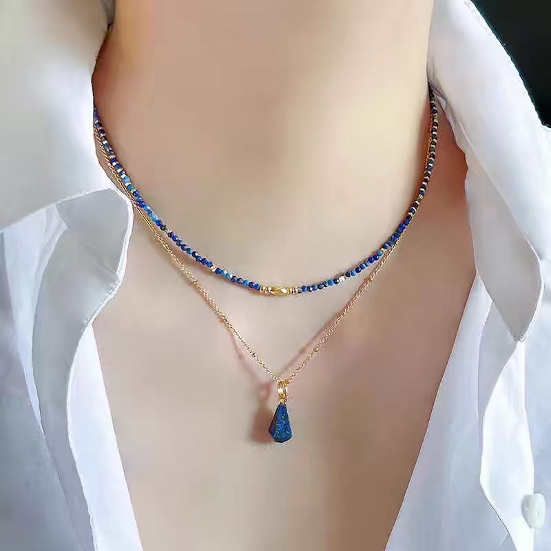 สร้อยคอลูกปัด Lapiz Lazuli ธรรมชาติ งานประณีต เครื่องประดับแฟชั่นสำหรับหญิง