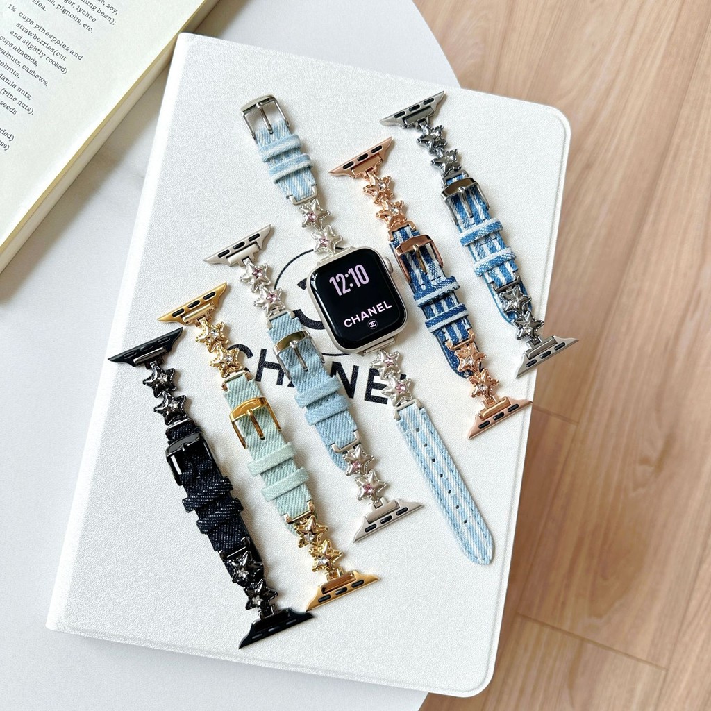 牛仔星星金属款皮质表带适用苹果手表iwatch10代987654Ultra/SE