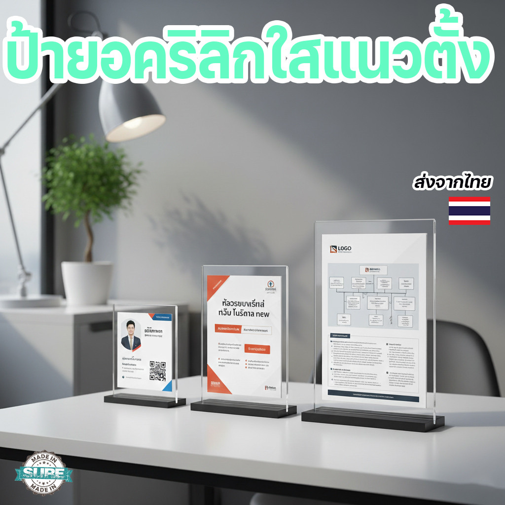 ป้ายตั้งโต๊ะอคริลิกใส ป้ายเมนู ป้ายโปรโมทสินค้า สอดกระดาษได้ A4 A5 A6 ตั้งโต๊ะใช้งานง่าย