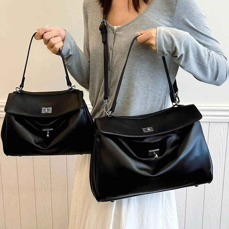 กระเป๋าถือหนังวัว สไตล์ขี้เกียจ ความจุมาก สำหรับสะพายไหล่และรักแร้ พร้อมสต็อก