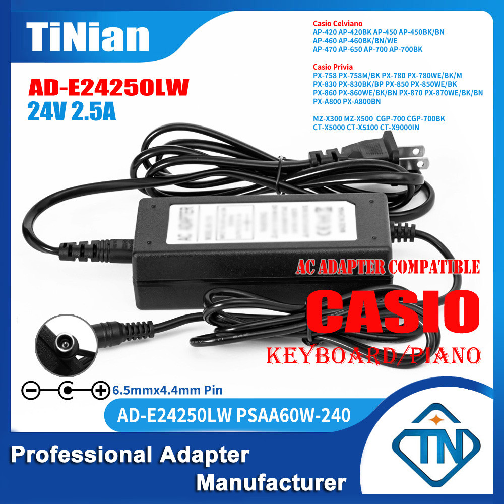 อะแดปเตอร์พาวเวอร์ซัพพลายเปียโนดิจิทัล 24V 2.5A AD-E24250LW AC สําหรับ Casio Celviano AP-460 AP-470 CGP-700 BK BN WE CT-X5000 CT-X5100