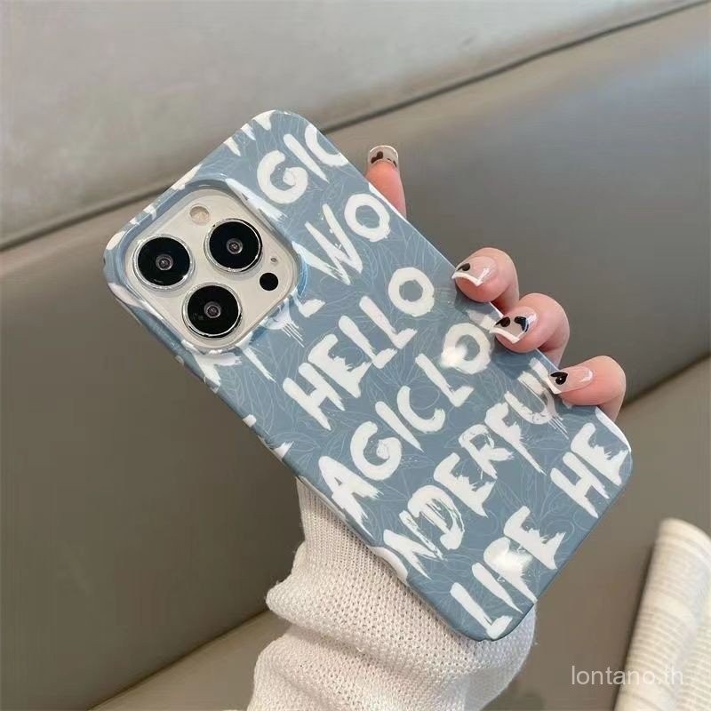 Niche สีเทาสีฟ้าภาษาอังกฤษ Hard Case พลาสติก iPhone 17PRO 17PROMAX 17 16 15 13 12 14 11 PRO MAX โทรศ