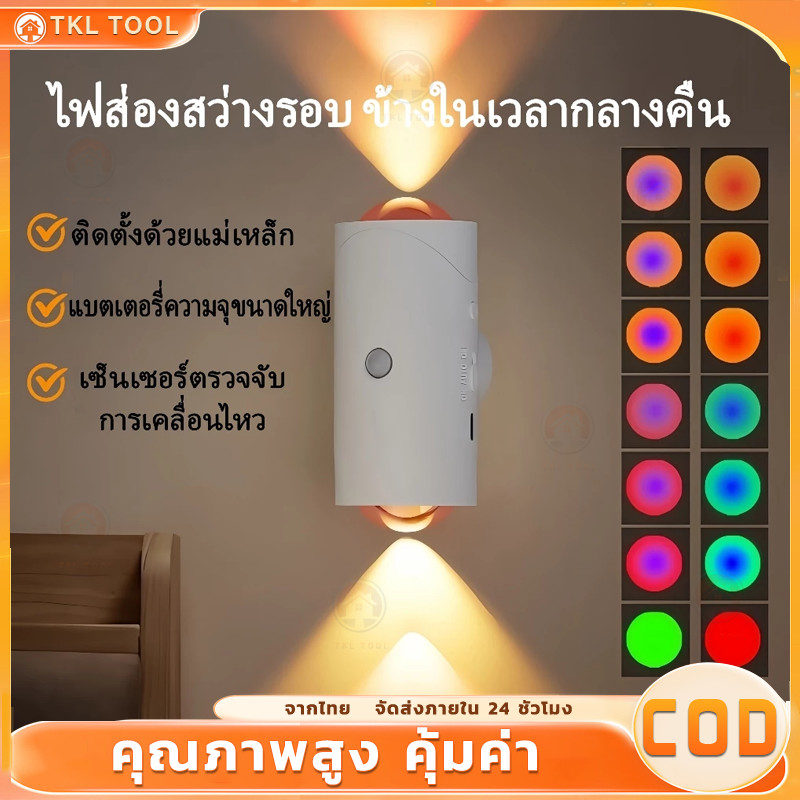 ไฟเซ็นเซอร์ โคมไฟติดผนังเหนี่ยวนำ | โคมไฟตกแต่ง 2 หัว ไฟห้องนอน ไฟข้างเตียง ไฟบาร์ ของแต่งห้อง