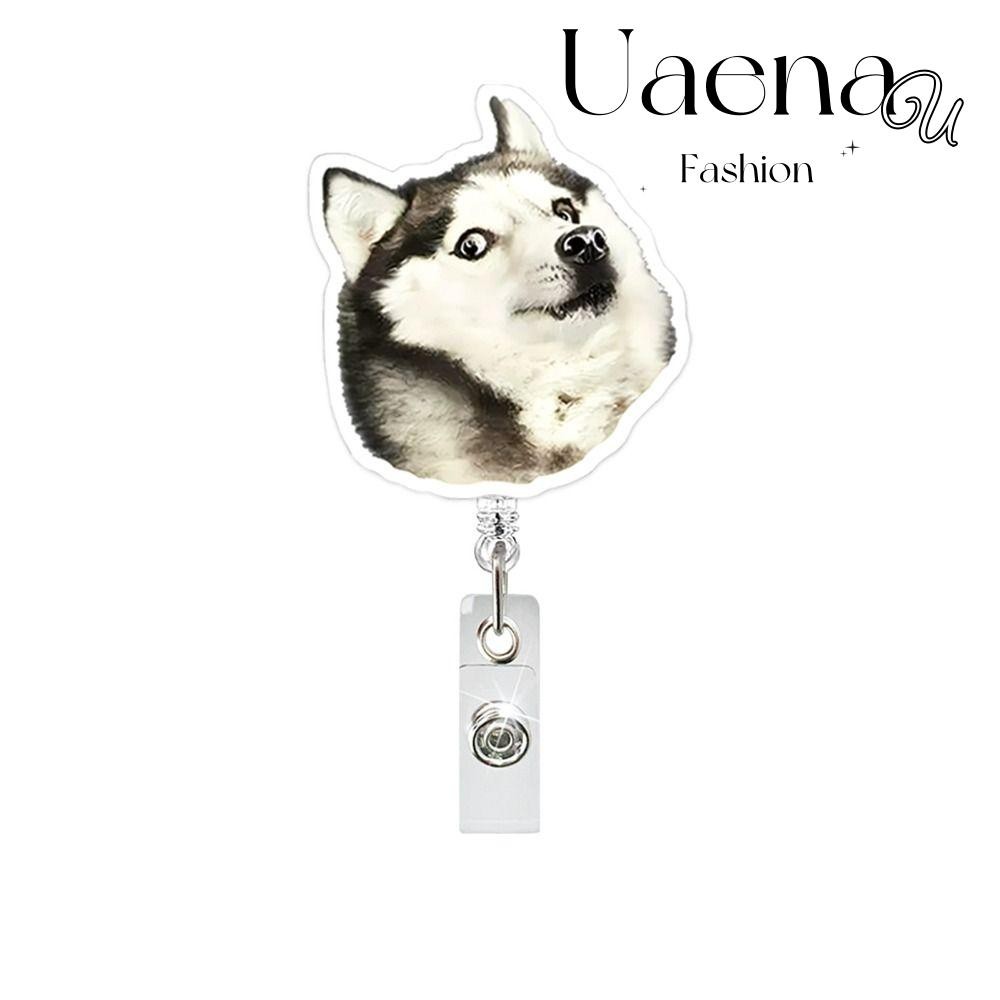UAENAU พวงกุญแจสุนัข, Lanyard อะคริลิค Memes Badge Reels, ตลกสุนัข Memes Series Retractable กระเป๋าจ