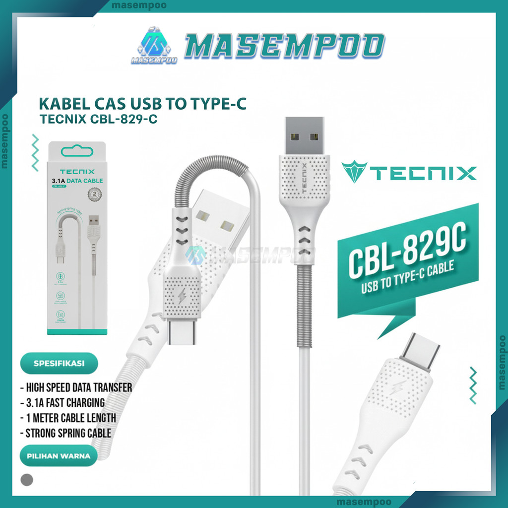 TECNIX CBL-829-C USB ถึง Type-C 3.1A ชาร์จเร็ว 1M สายเคเบิลข้อมูลโอนความเร็วสูง